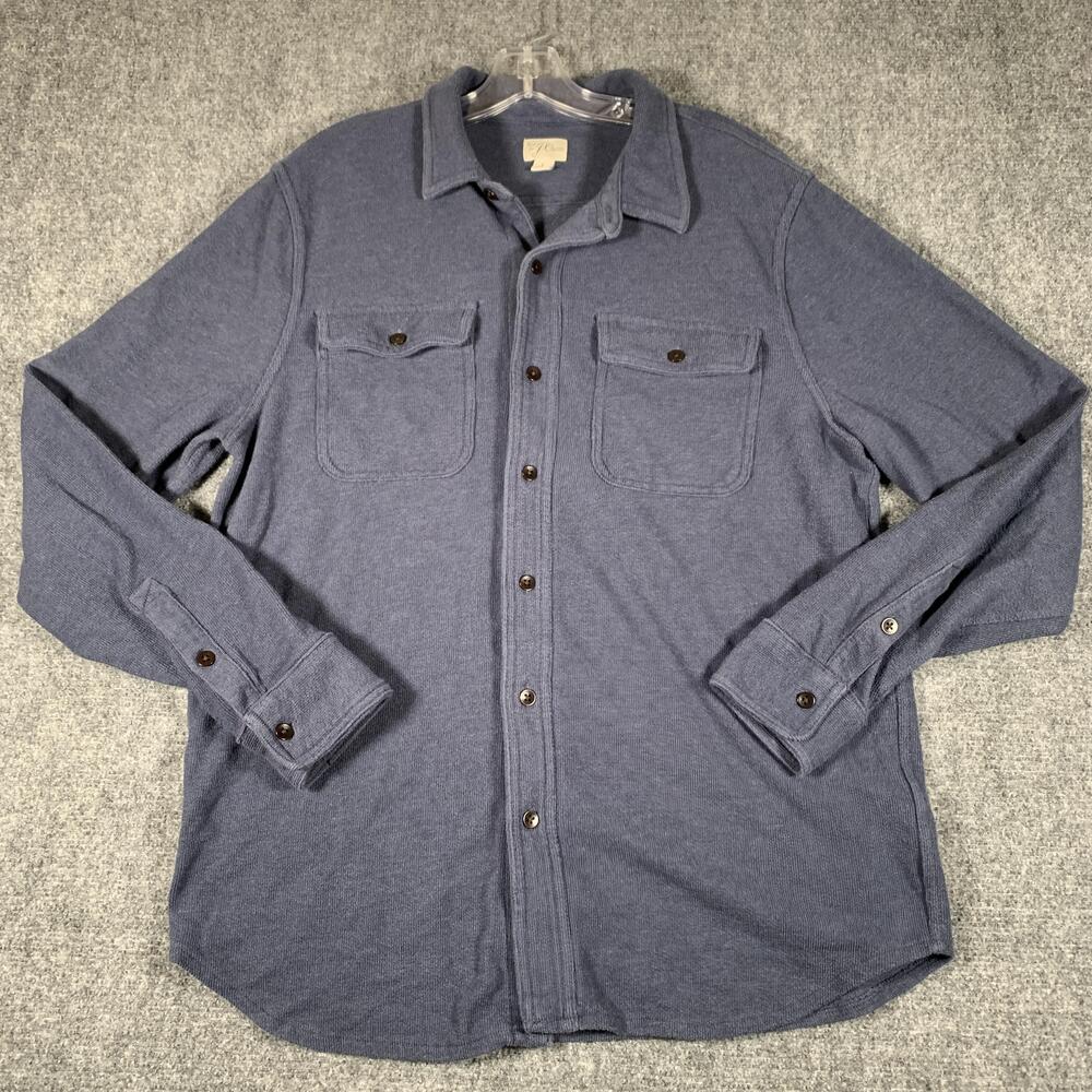 J Crew Shirt Mens Large Blue Solid Knit Long Sleeve Button Front Casual
